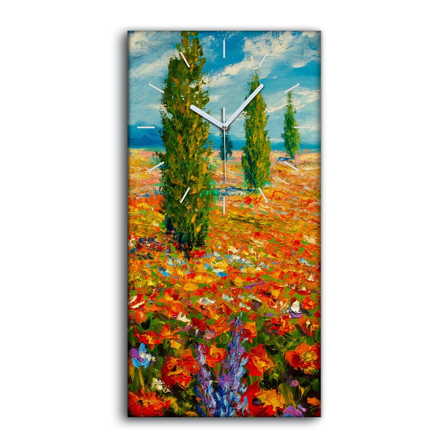 Horloge sur Toile 30x60cm Fleurs Salon Chambre Cadre Mural Silencieux Coloray
