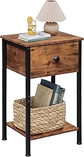 WLIVE Nightstand, Bedside Table with Adjustable Wooden Drawer, 2-Tier Night Stand for Couch, Bed, Sofa, End Table Side Table for Bedroom, Living Room, Rustic Brown (1 Pack)
