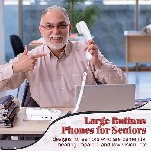 Miniatura 6 de Teléfono de botón grande para personas mayores, teléfono fijo con cable, marcación de un toque, timbre y altavoz ajustables para personas con