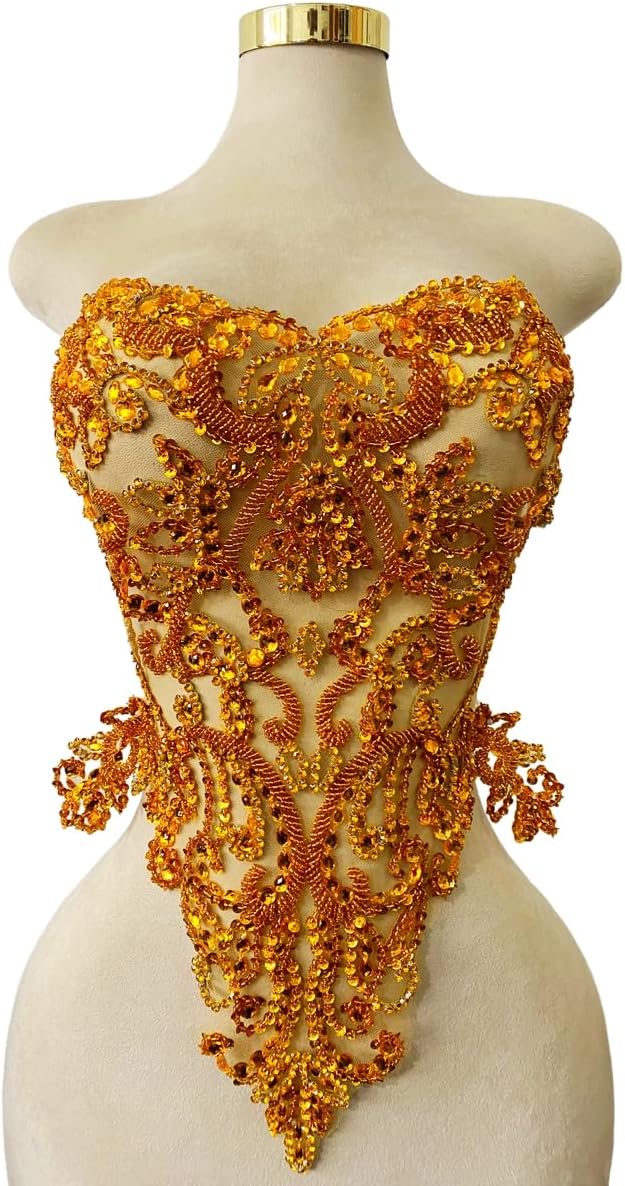 Pure Hand Sewing Beads Appliques sew on Rhinestones Sequins Crystals Trim Patches for Wedding Dresses DIY Accessories 18X19in (Red)