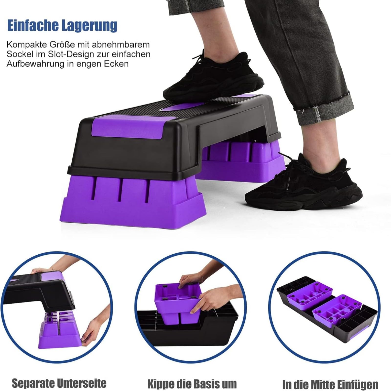 GYMAX Aerobic Stepper höhenverstellbar, Steppbrett mit 3 Stufen 12/17/22cm, Step Bench mit rutschfesten Pads, Trainingsbrett für Zuhause, Büro & Fitnessstudio