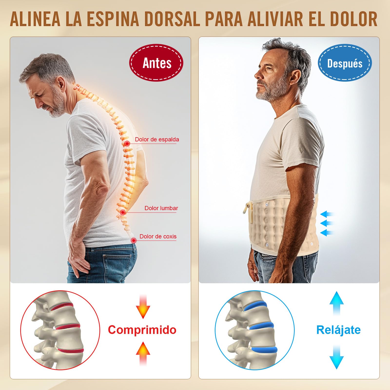 HONGJING Cinturón de Descompresión con Bomba Eléctrica para el Alivio del Dolor de Espalda - Soporte Lumbar Inflable para Hombres y Mujeres, Talla Única para Cintura 29-49