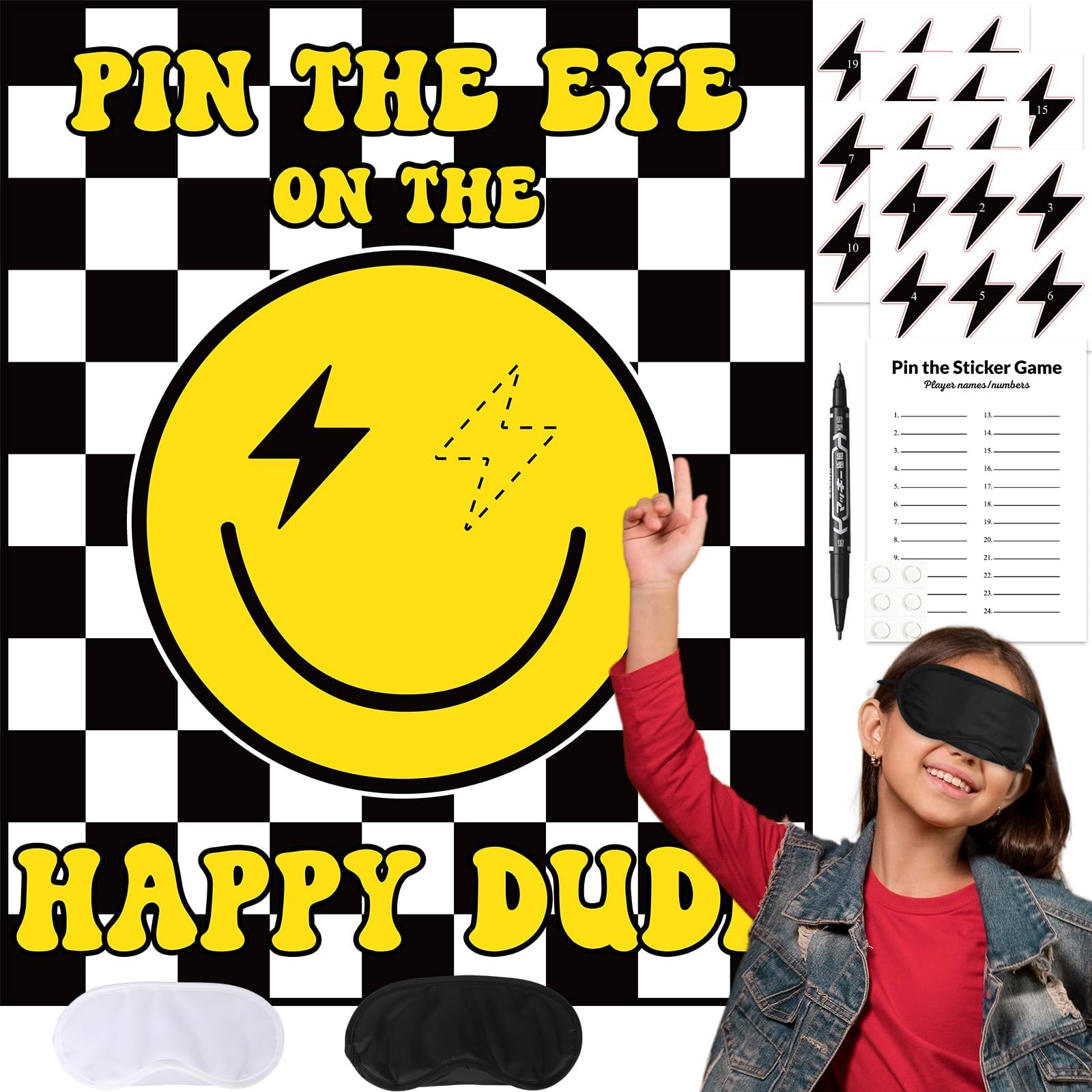 One Happy Dude Party Game Decoration Pin The Eye on The Smile Face Party Favors Supplies for Birthday Baby Shower