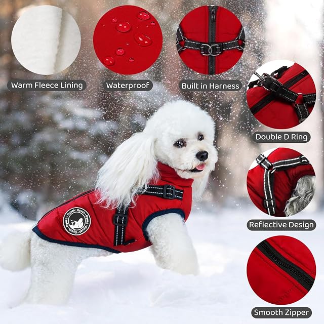 Foto 2 de 8 de Jinpet Abrigo para Perro con arnés, Abrigo de Invierno para Perro, Chaqueta de Forro Polar para Perro