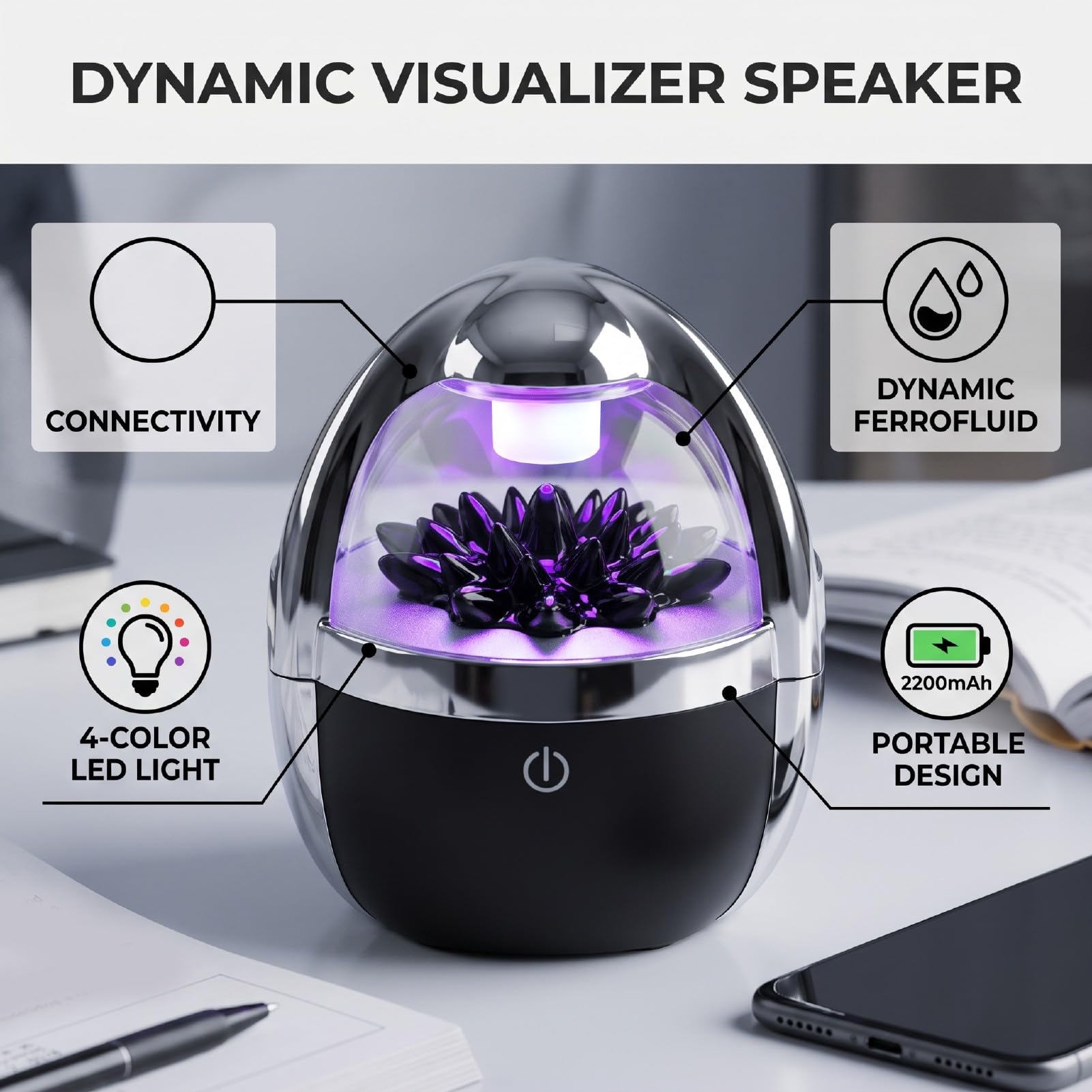 Altoparlante BT Fluido Magnetico Visualizzatore Musicale | Passa Tra Luci Bianche Fredde Calde Viola per Raduni All'aperto Campeggi Eventi Musicali Struttura in Abs e Legno Sintetico