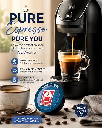 Bonini Espresso Decaf Coffee Pods Compatible with Lavazza A Modo Mio Coffee Machines (Pack of 1, Total 70 Decaffeinated Capsules)