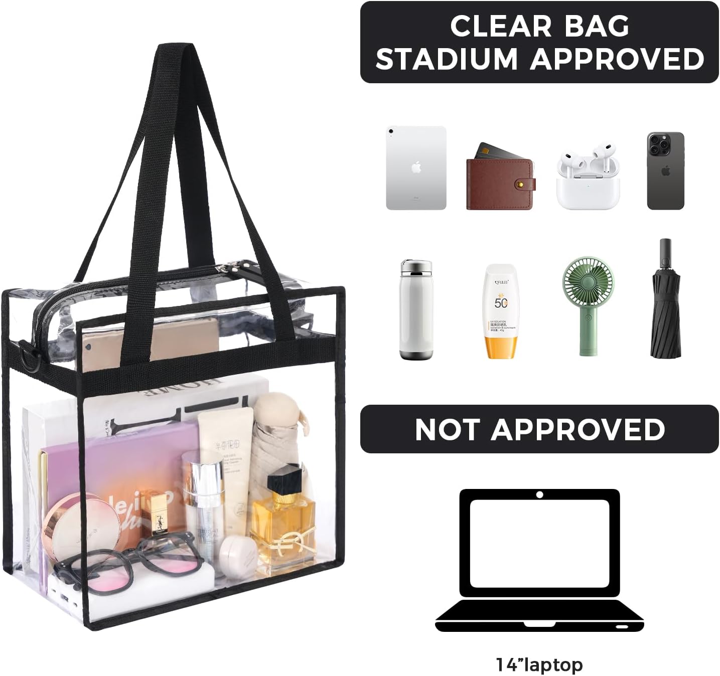 Versatile Stadium-Approved Clear Crossbody Tote with Secure Zipper Closure