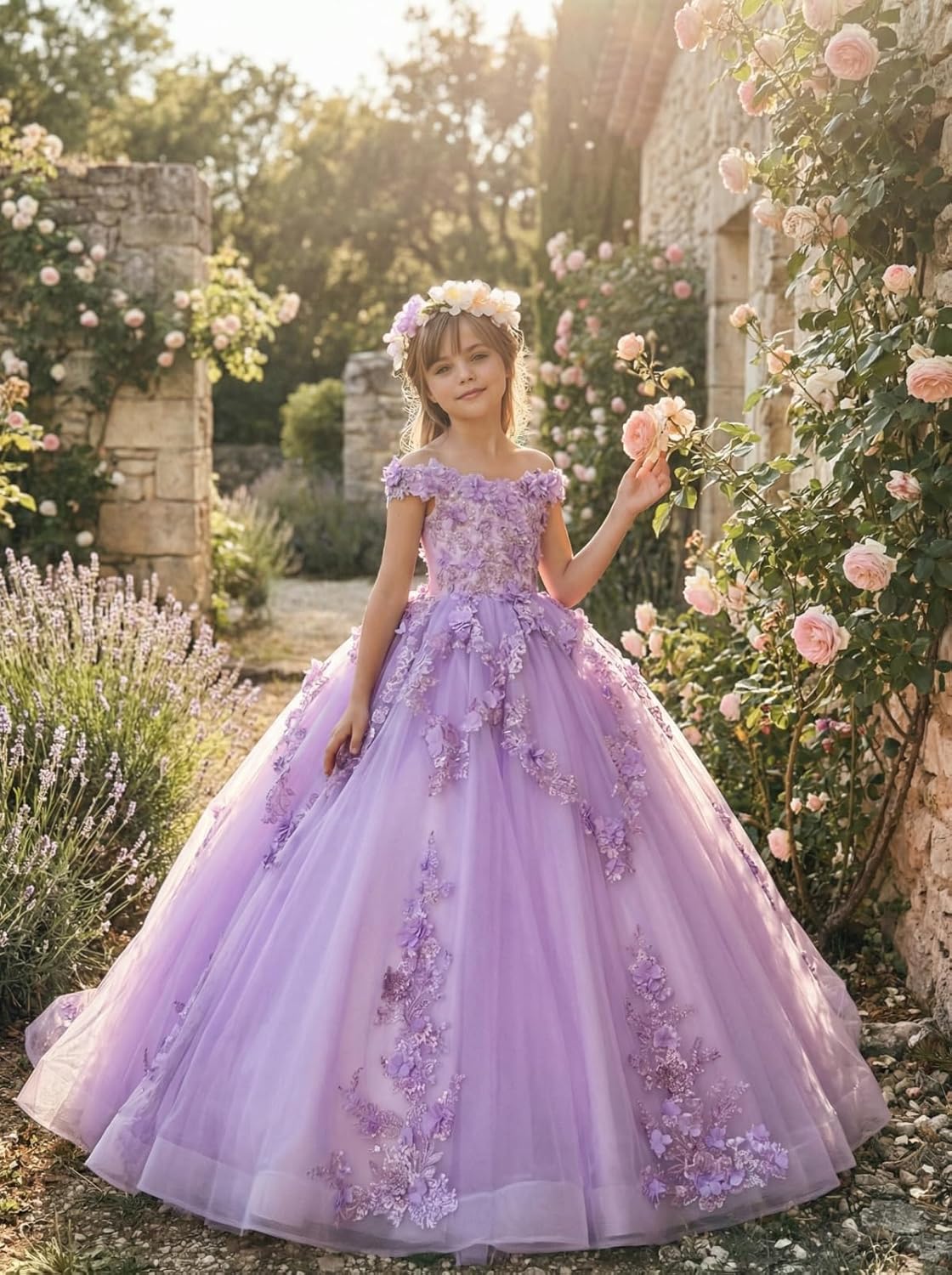 Flower Girl Dresses for Wedding Off Shoulder Pageant Dress for Girls Party Dresses for Girls