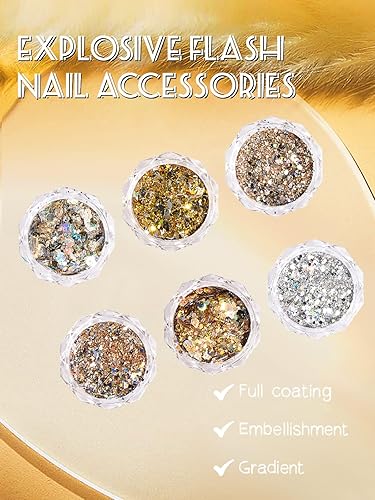 Miniatura 5 de CYHYII - Juego de 6 cajas holográficas para arte de uñas, lentejuelas metálicas, lentejuelas acrílicas con purpurina para uñas, lentejuelas