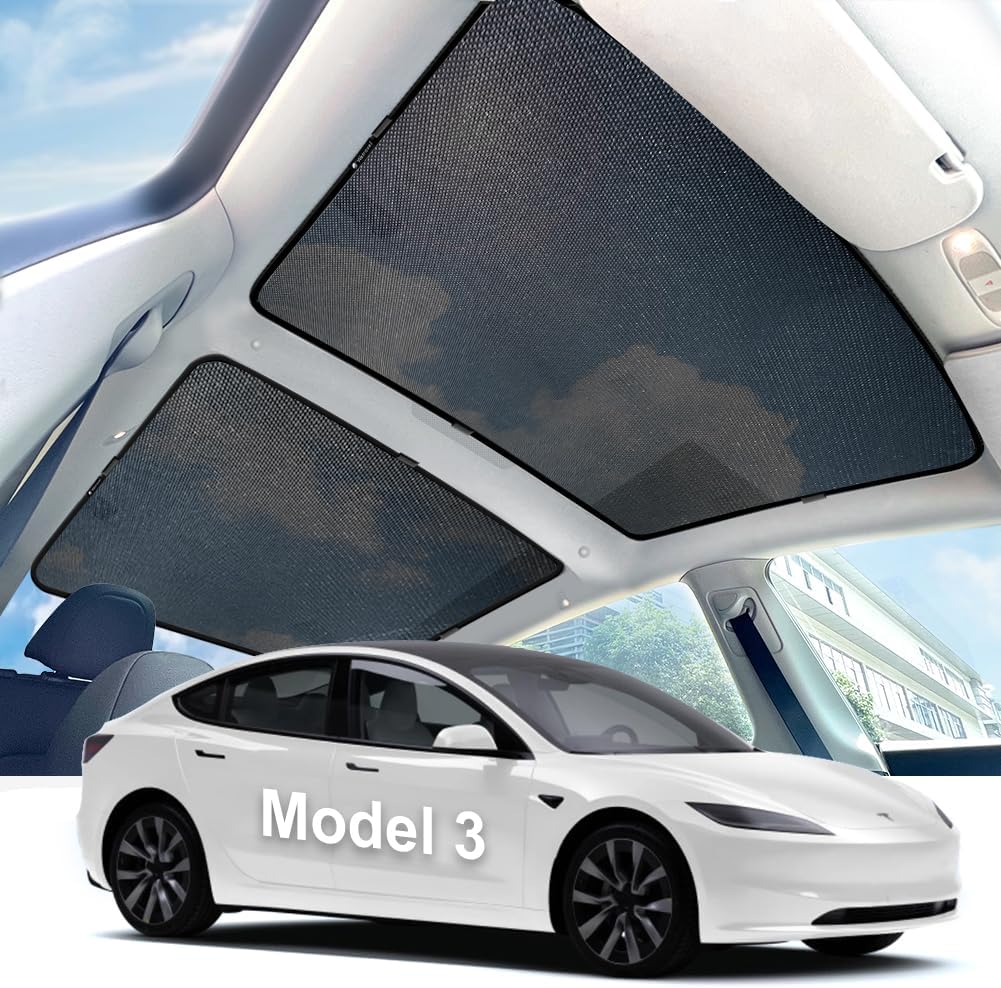 Tesla Model Y Sunshade for Glass Roof 2020-2025,UV Blocking Roof Sunshade Heat Insulation,Foldable Mesh Skylight Shade Easy Install with Storage Bag,Tesla Model Y Accessories