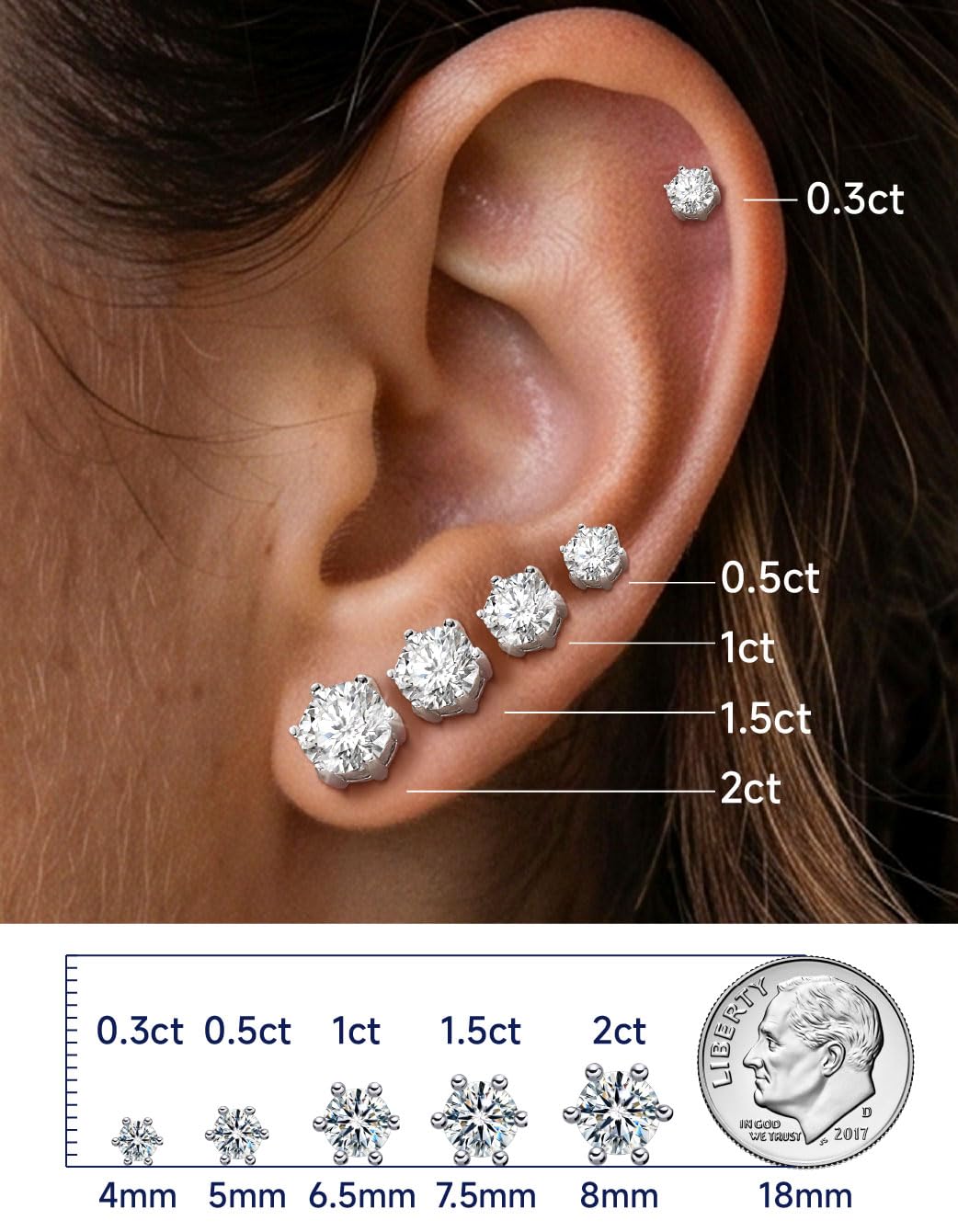 MomentWish Orecchini Moissanite, 1-4 Carati Orecchini Brillante Uomo Argento 925/Oro 18K Simulato Diamante Uomo Donna Orecchini Punto Luce Anallergici Regalo Festa Della Mamma 5/6.5/8mm