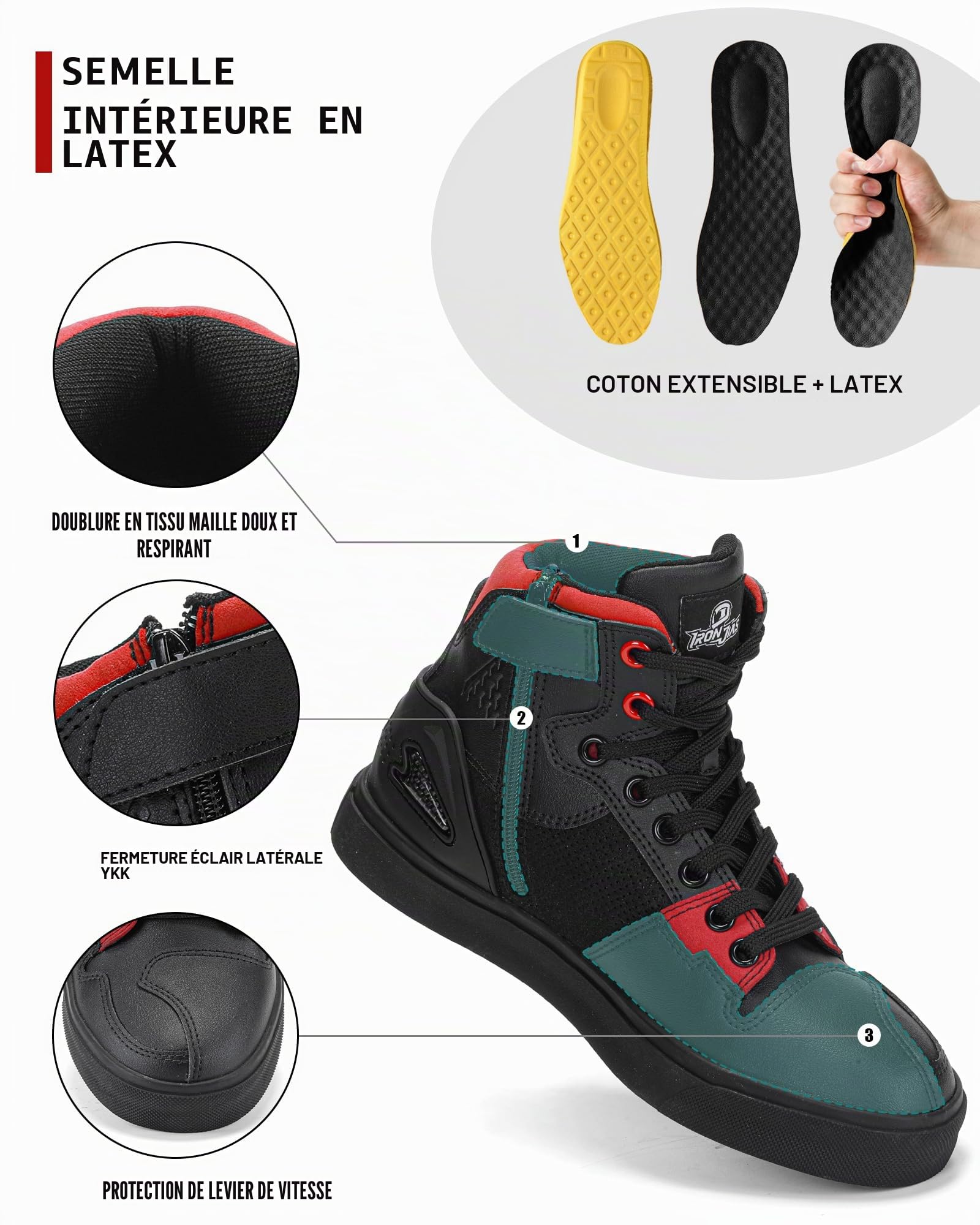 Grapelet Chaussures Moto Homme,Botte Moto Hommes Respirantes,Chaussures de Motocross décontractées avec Cuir renforcé,Bracelets de Cheville,antidérapantes,Fermeture à glissière latérale(Noir,46EU) | Respirantes,décontractées avec Cuir renforcé,Bracelets d