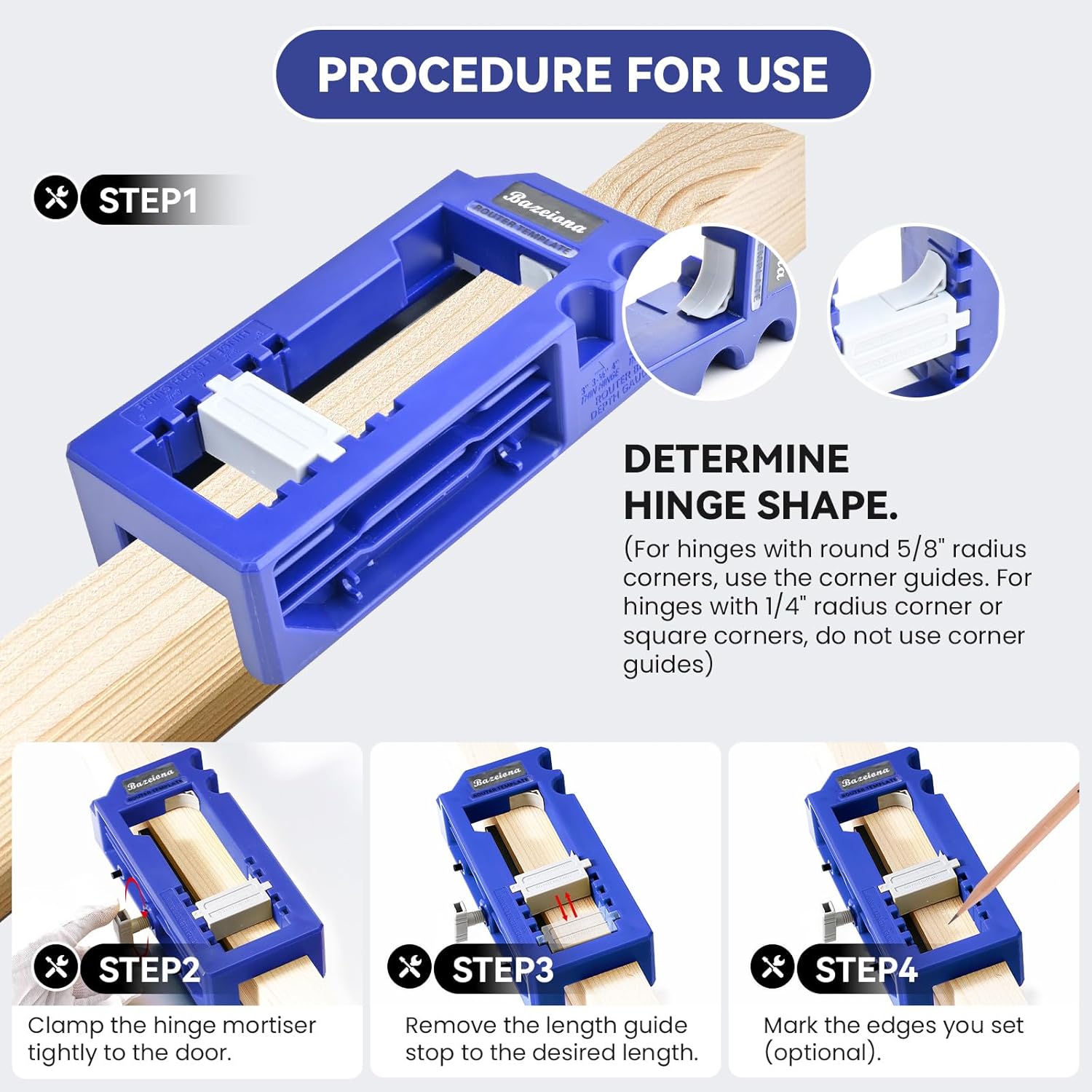 Door Hinge Jig, Door Hinge Mortiser for Router, Length 3” to 5” and Thickness 1/4” or 5/8” Hinges (Blue)