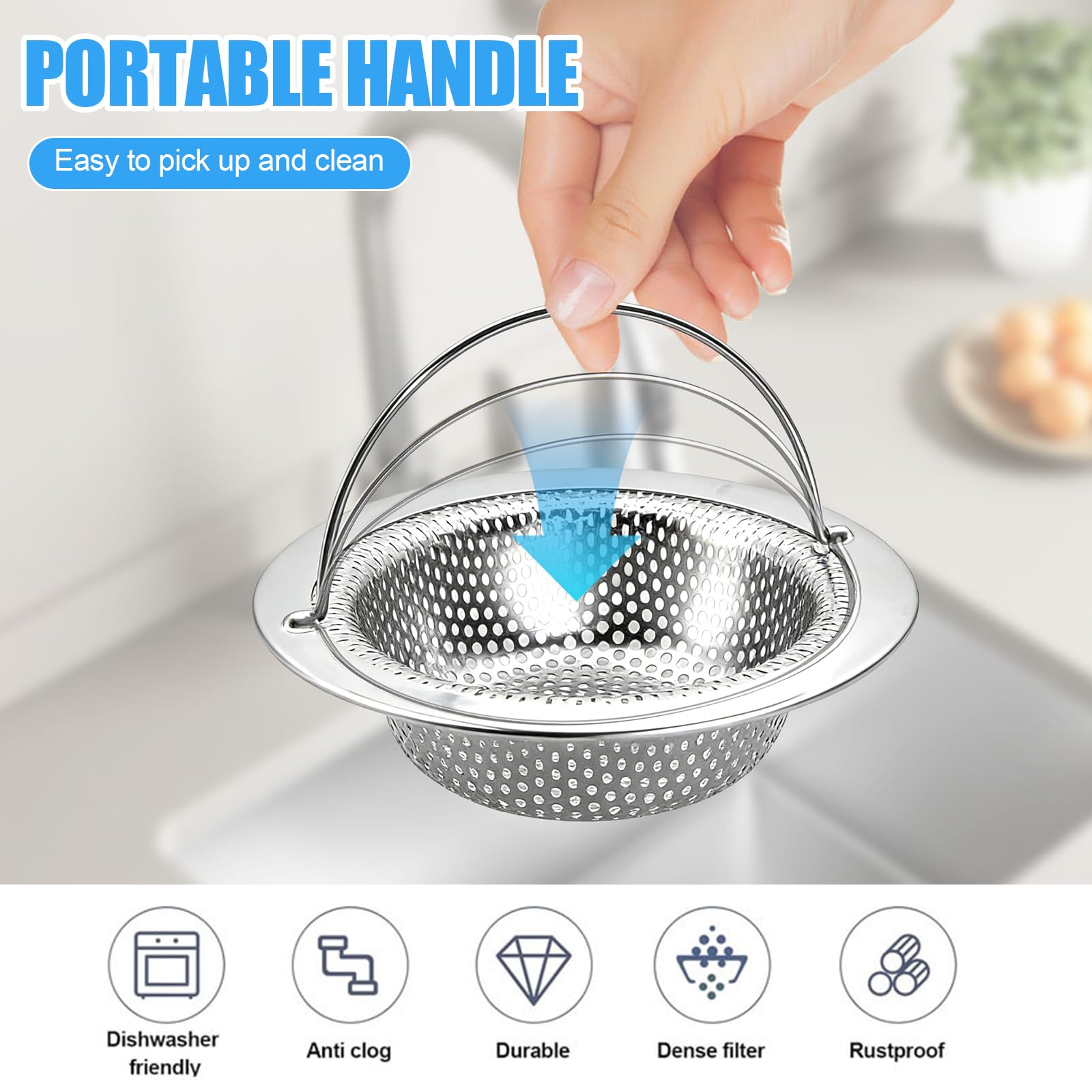 3 Pezzi Filtro Per Lavello Cucina, Filtro per Lavello da Cucina in Acciaio Inox, Filtros Scarico Bagno, Filtri Scarico Lavandino con Manic, per Raccogli Capelli, Residui, per Bagno e Cucina