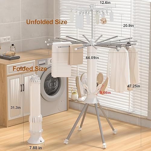 Miniatura 7 de Estante de Secado de Ropa Plegable, Perchero Portátil de 4 Patas con 20 Clips, Secador de Zapatos, Perchero de Secado de Ropa para Exteriores con 4