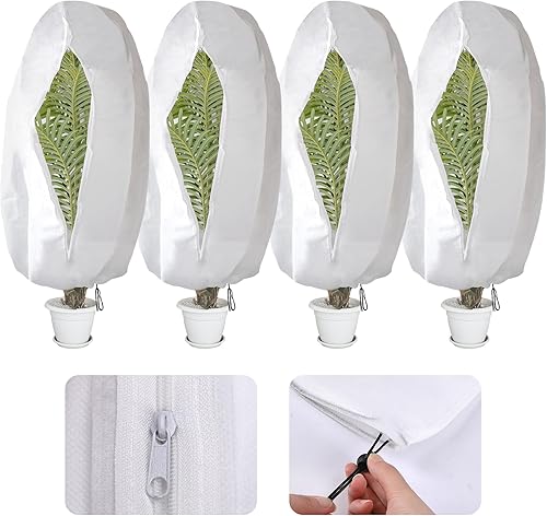 Miniatura 8 de Alpurple Paquete de 3 cubiertas de invierno con cordón para plantas, bolsas cálidas de protección para plantas, 47 x 31.5 pulgadas, manta de tela