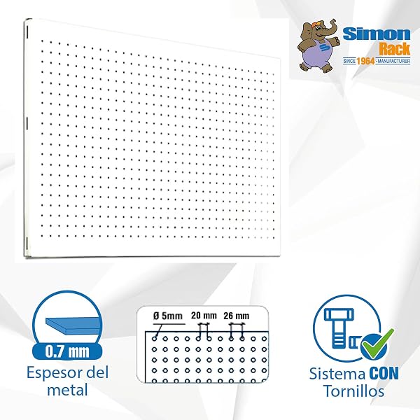 Simon Rack Panneau Mural Perforé Porte Outils, 900x600 mm, Blanc - Simonwork - 5