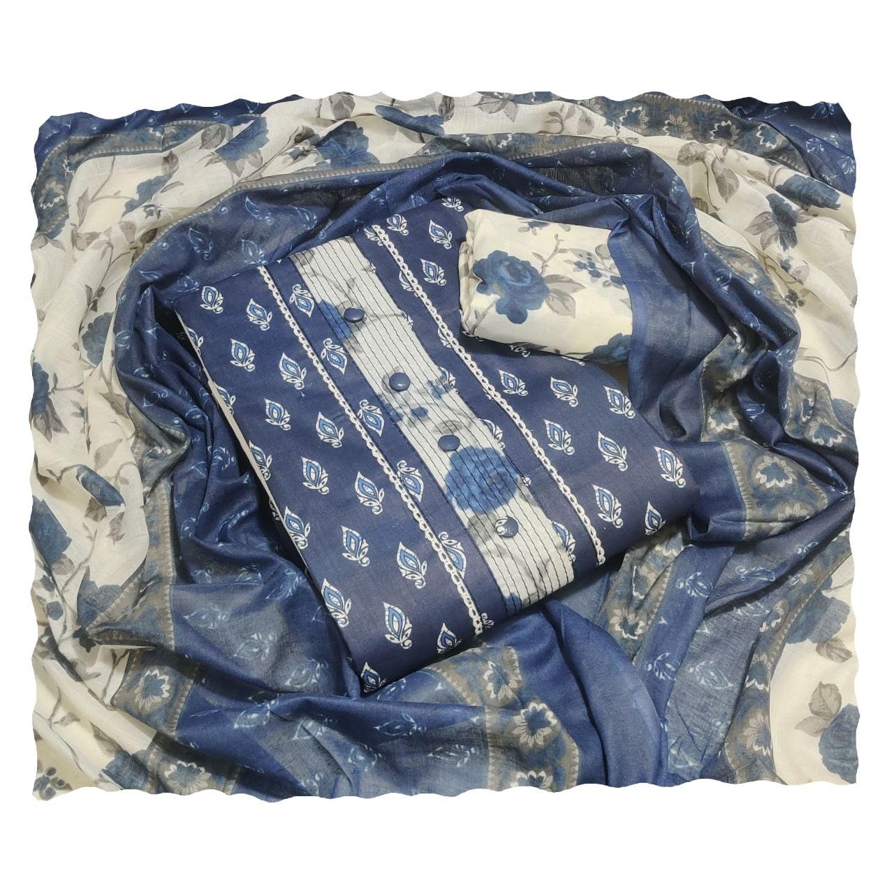 Women's Printed Pure Cotton Unstitched Salwar Suit Dress Material with Printed Cotton Dupatta (Free Size)-image-48