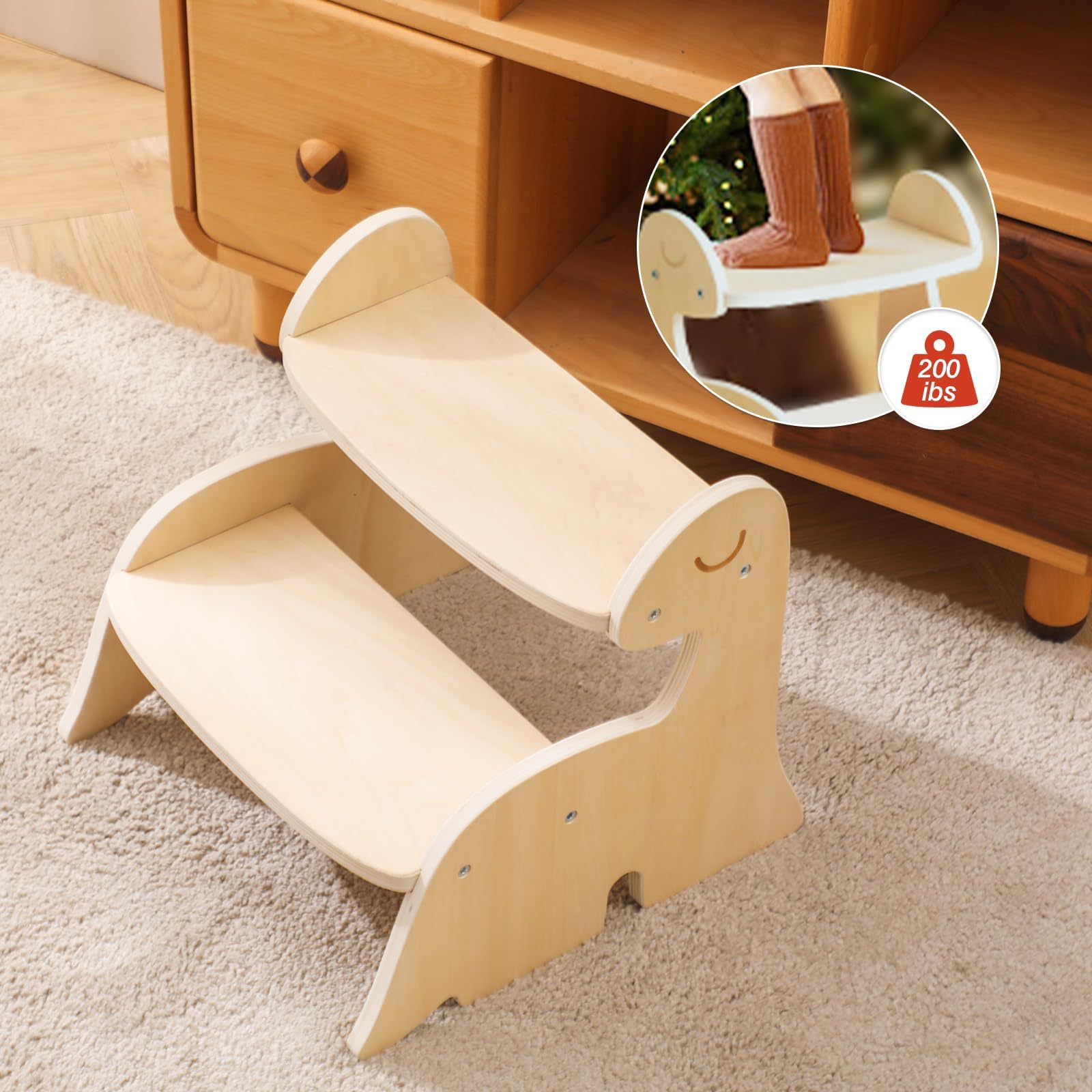 Sgabello in legno per bambini, torre di apprendimento Montessori, torre di apprendimento per bambini, dinosauro, sgabello a 2 livelli, mobili per bambini con animale, dinosauro