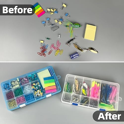 Miniatura 6 de Organizador de plástico DUOFIRE, caja contenedora con divisores ajustables, cuadrícula extraíble, con compartimentos para colgantes de joyas,