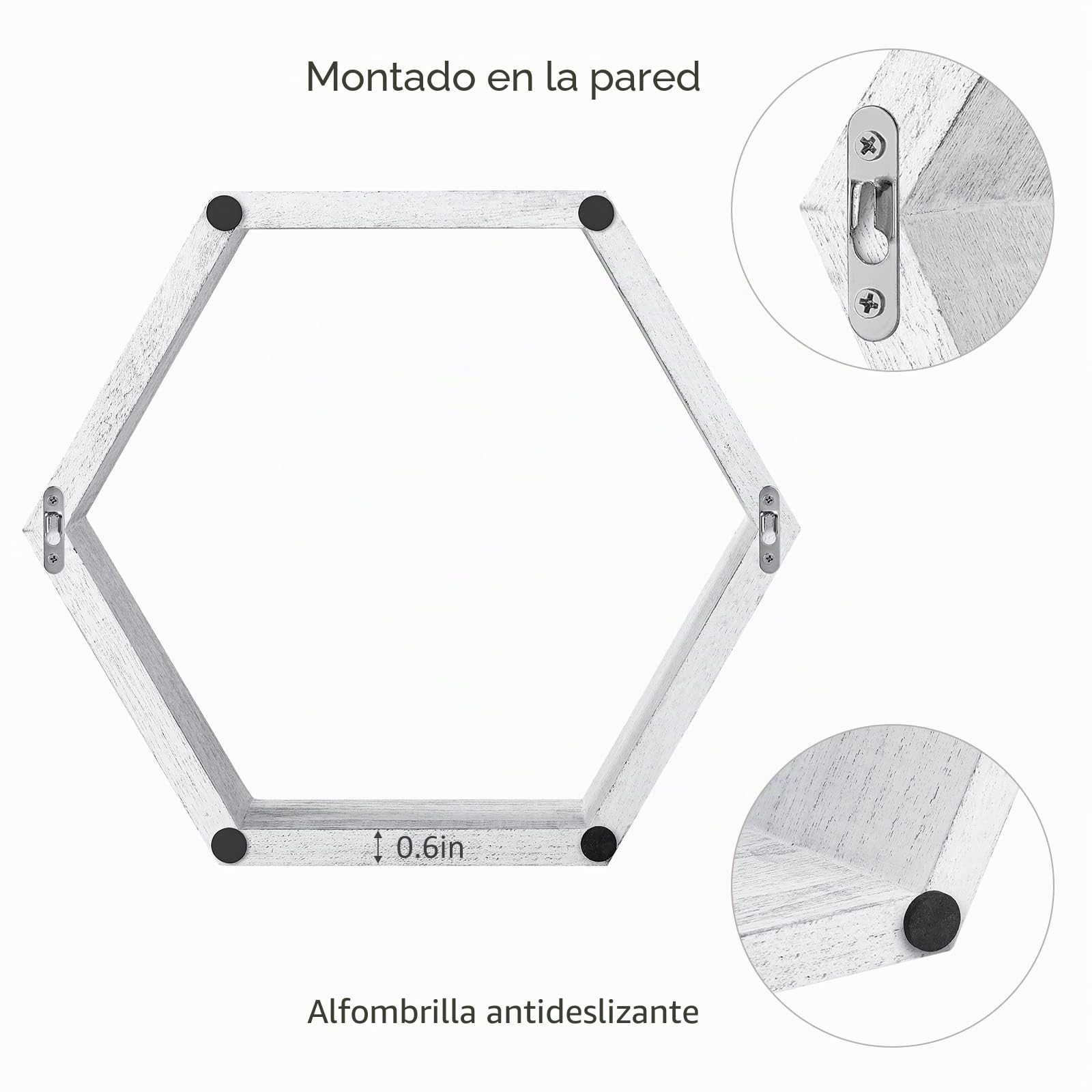 YBING Estantes Flotantes Hexagonales para Montaje en Pared, Almacenamiento de Madera de Granja, Estante de Pared de Panal, Juego de 6 Estantes Hexagonales, Decoración del Hogar, Oficina, Blanco