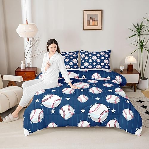 Miniatura 86 de Castle Fairy Juego de ropa de cama de béisbol, tamaño matrimonial, juego de edredón de 3 piezas para niños, niños, adolescentes, decoración