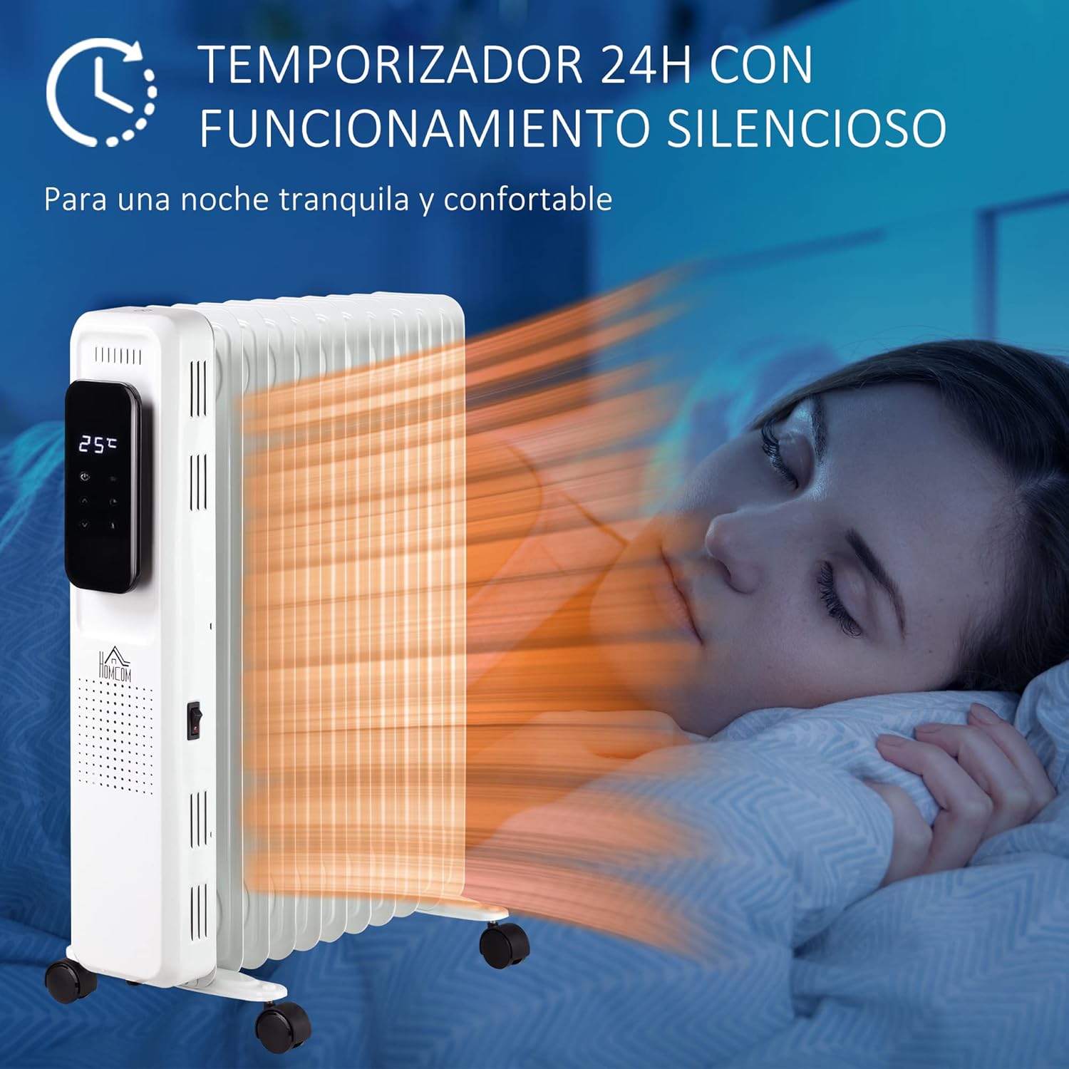 Radiator operating silently in a bedroom while a person sleeps