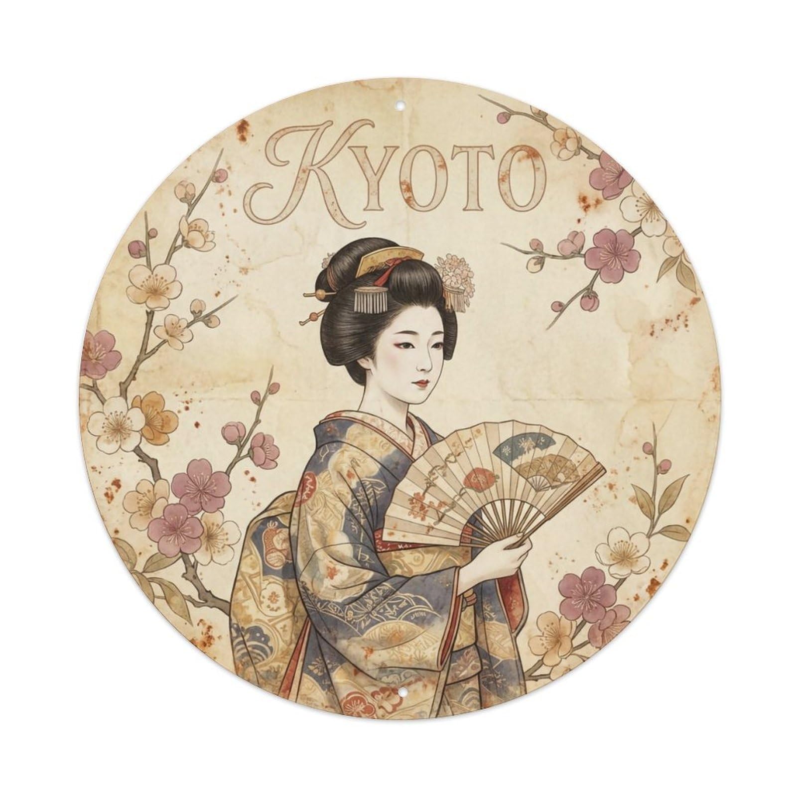 Yrnq 8X8inch Vintage Style Vintage Travel Kyoto Japan Grace Metal Tin Sign