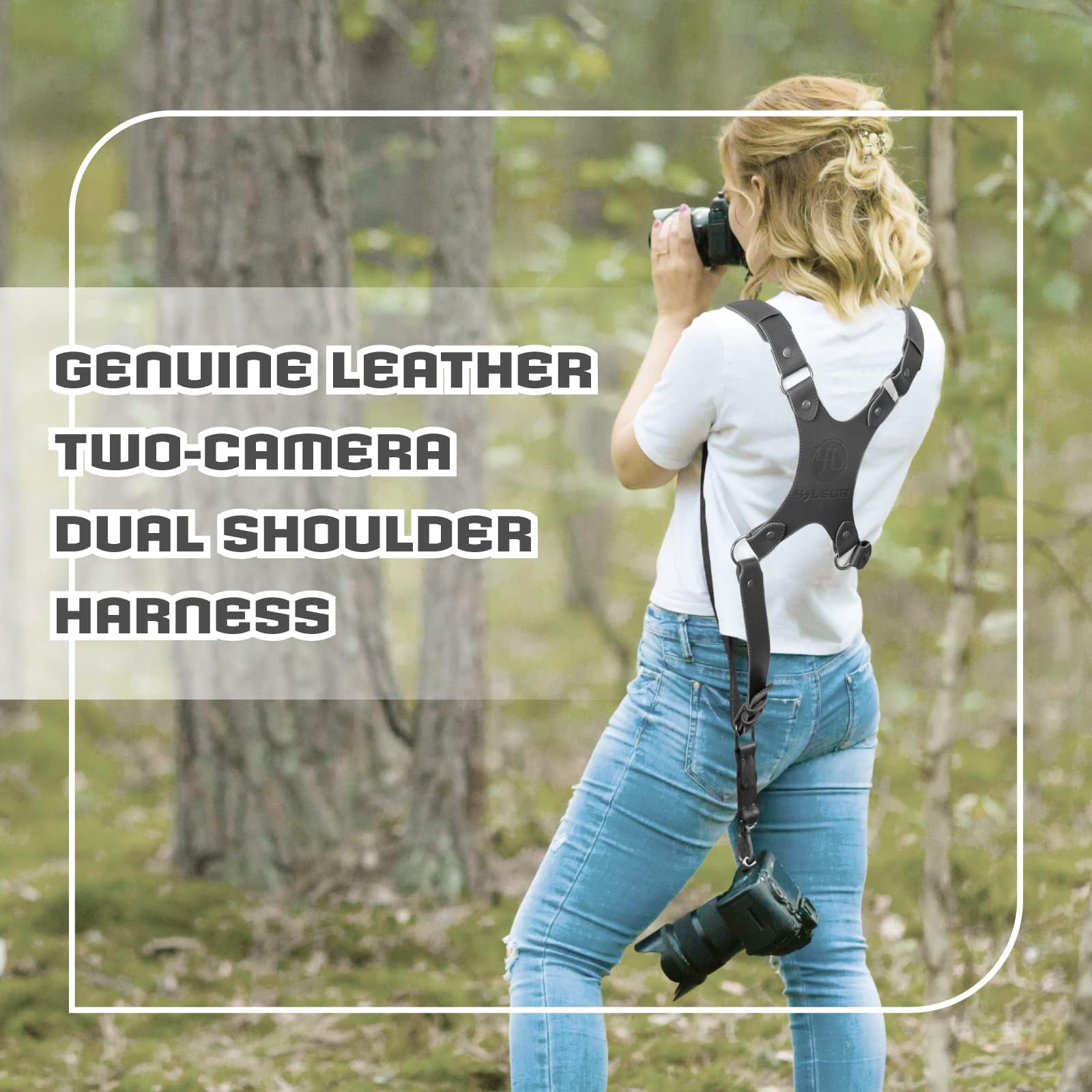 Camera Harness,Dual Shoulder Leather Camera Strap for Photographer,Camera Shoulder Strap for 2 Cameras Carrying for Men&Women, Multi Camera Gear for DSLR/SLR Strap