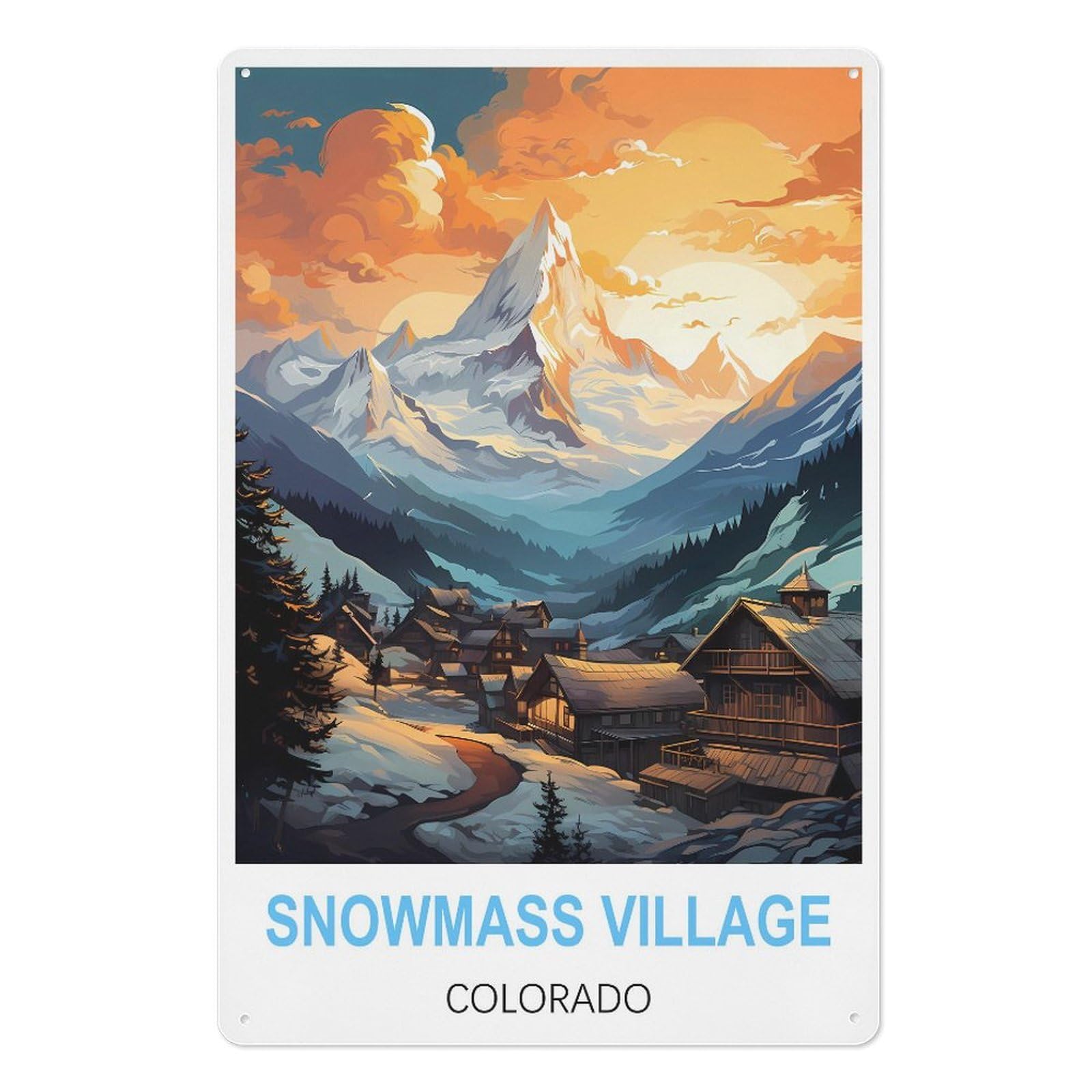 Snowmass Village Colorado Retro Design Tin Painting Vintage Tin Sign 08x12inch(20x30cm) Wall Art for Home Office Bedroom Living Room Cafes Wall Decor