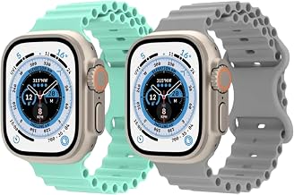 AMiRiTE ASS201 Ocean Soft Silicone Sports Watch Bands / Straps Compatible With Apple iWatch For Men Women Unisex, Replacement Strap 49mm 45mm 44mm 42mm For iWatch Series Ultra/8/7/6/5/4/3/2/1/SE/SE2【  Only Strap for Apple iWatch ⌚ Watch NOT Included 】【 CO