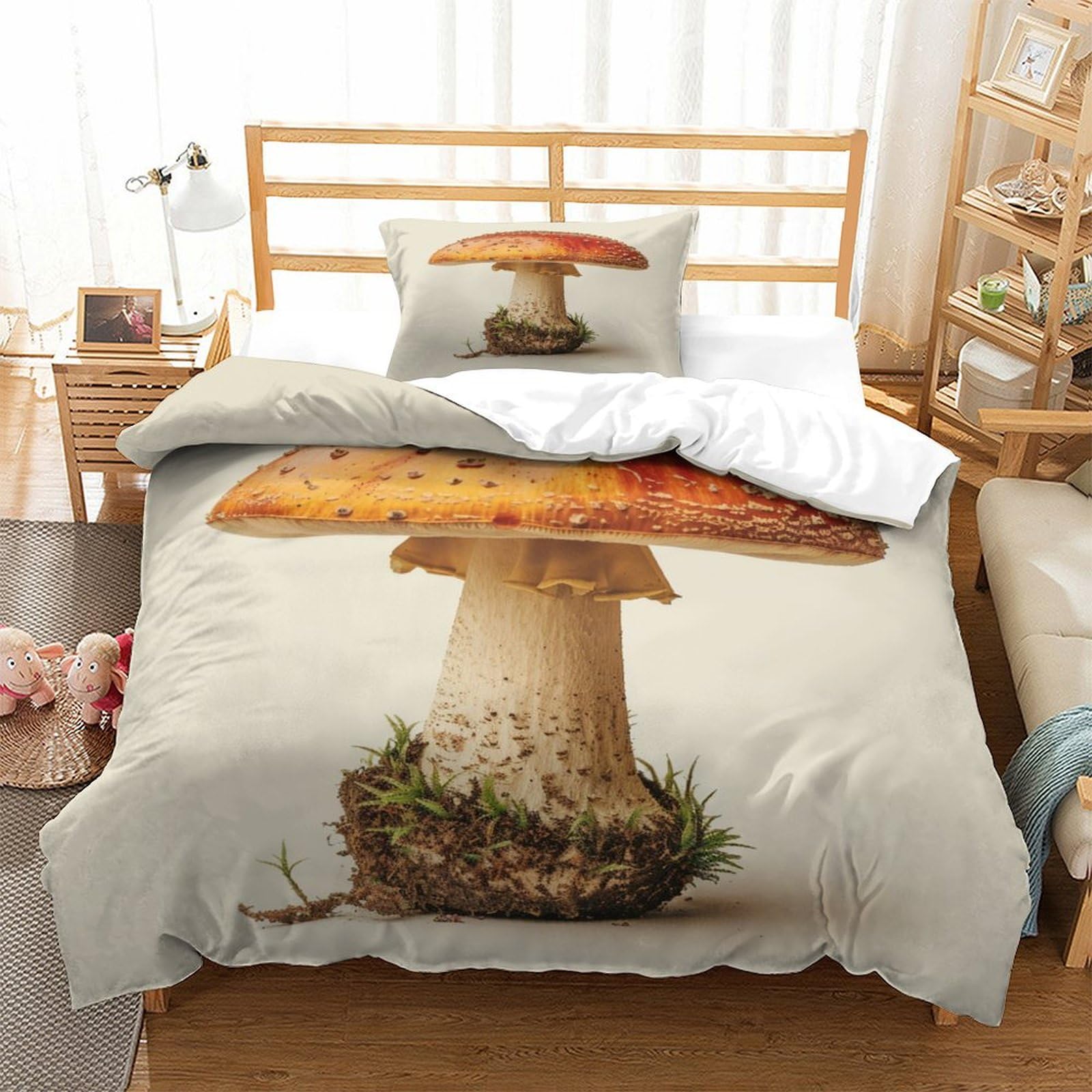 P1S9U7W5Y Nature Mushroom 3D Printed Duvet Cover Set 3pcs Microfiber Fungi Bedding Set Single