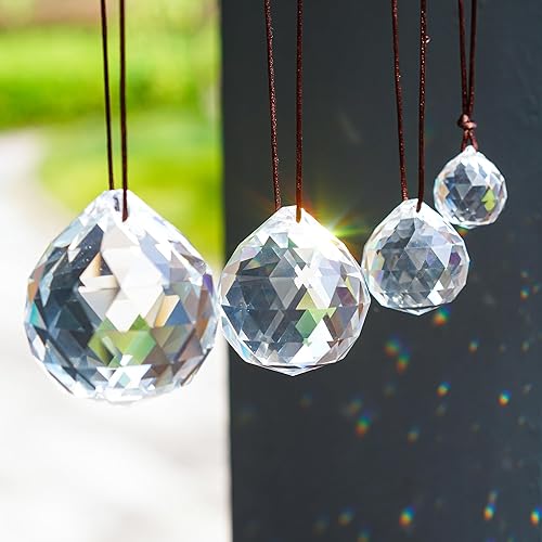 Miniatura 3 de H&D HYALINE & DORA 4 piezas de prisma de bola de cristal Fengshui, colgantes, cristales colgantes de arcoíris para ventanas (0.787 in, 1.181 in,