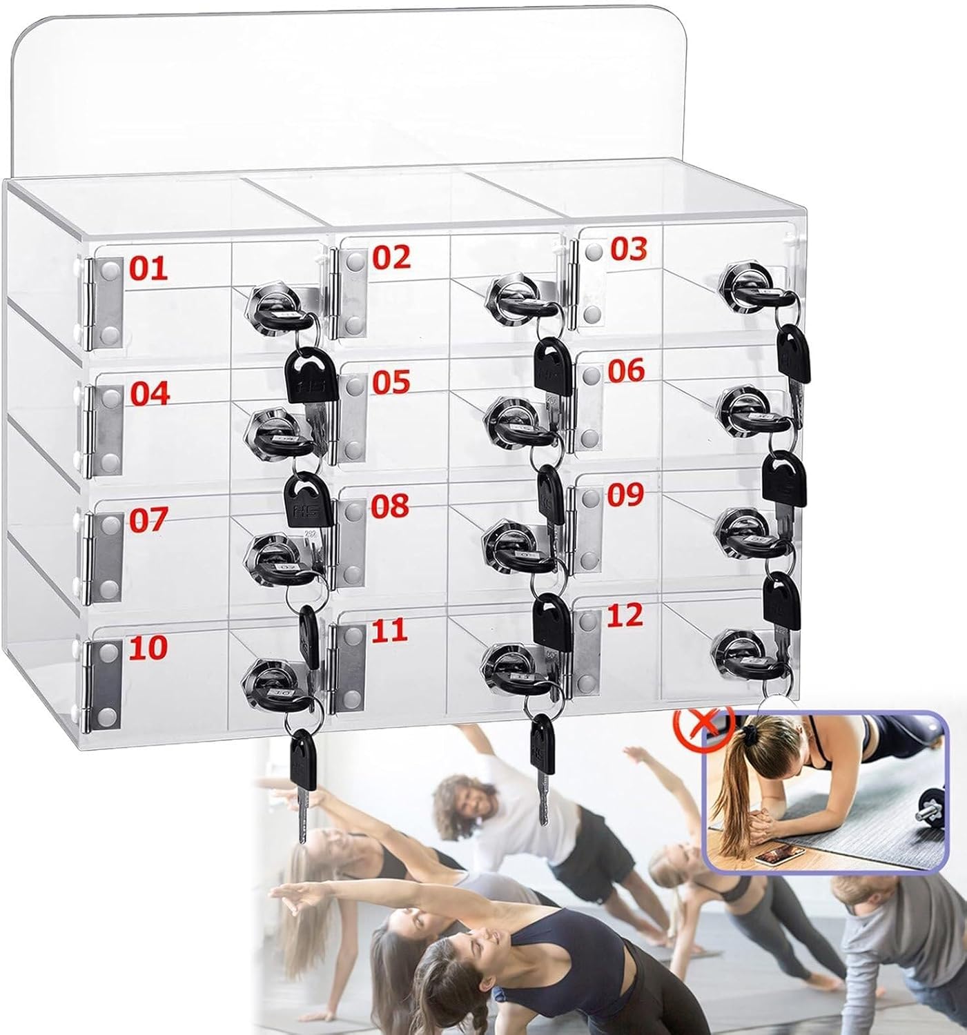 Classroom Cell Phone Locker - 12 Slots Transparent Storage Cabinet, Wall-Mounted Organizer for Phones, Secure Convenient Classroom Management Solution,12Slots