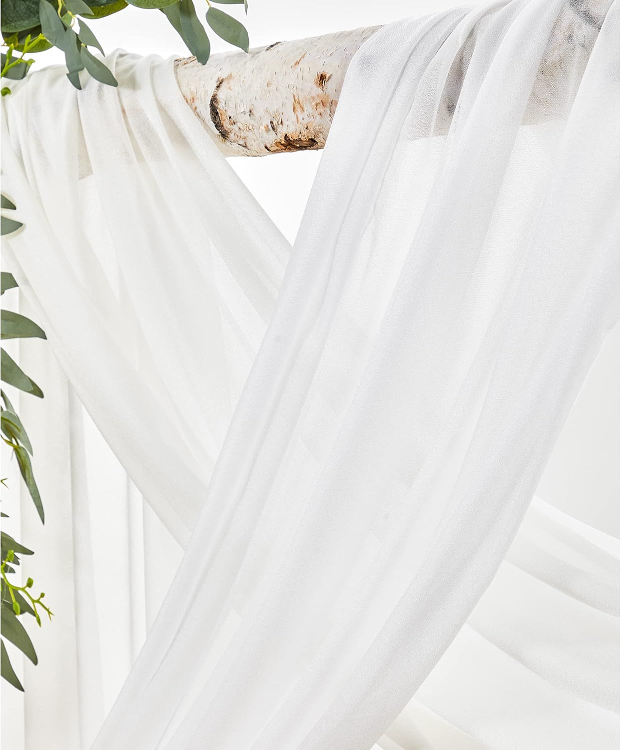 Wedding Arch Flowers with Drapes Kit (Pack of 4) - 2pcs Artificial Ivory & White Deluxe Swag with 2pcs Sheer Drapes for Wedding Ceremony Arbor Reception Backdrop Rose Floral Decoration
