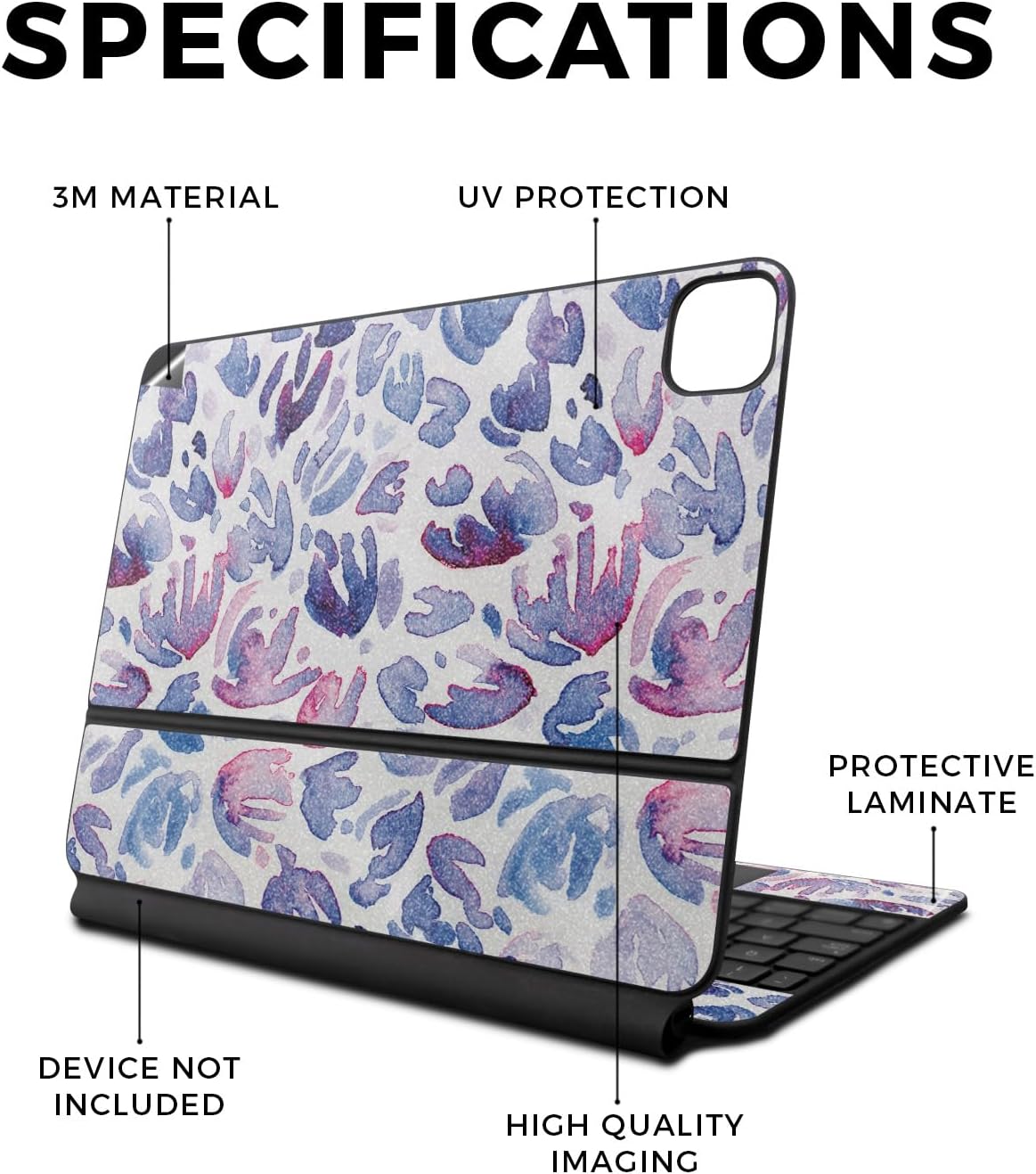 Glossy Glitter Skin Compatible With Apple Magic Keyboard for iPad Pro 13‑inch (M4) 2024 - Blue Petals - Premium 3M Vinyl Protective Wrap Decal Cover - Easy To Apply | Crafted in the USA by MightySkins