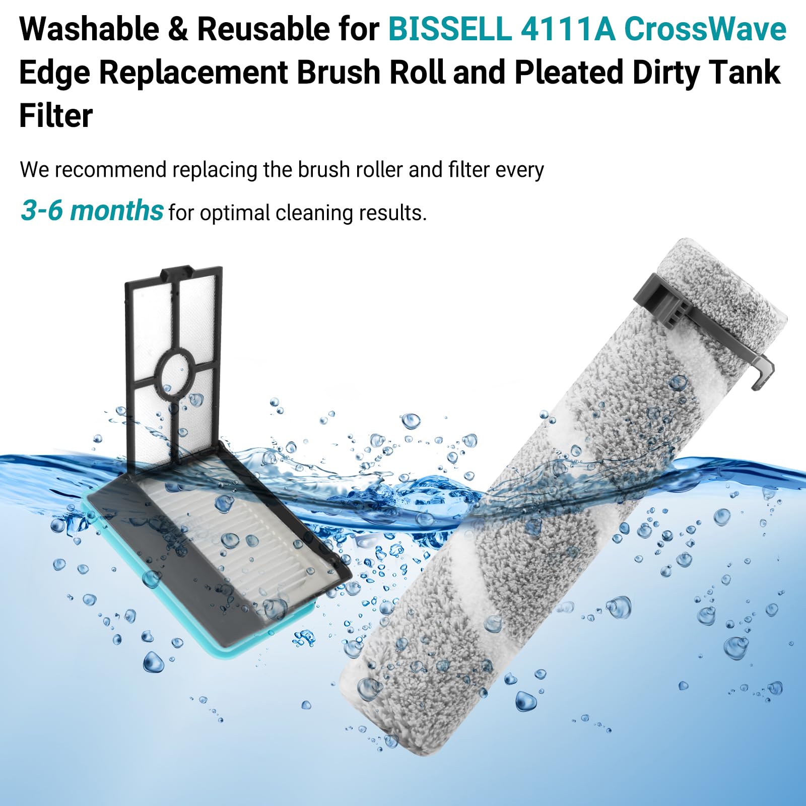 4111A Ersatzbürsten und Filter für Bissell CrossWave Edge, Hartbodenreiniger für mehrere Oberflächen, Nass- und Trockensauger mit Zero-Gap Edge-Technologie, 3er-Pack Bürsten und 3er-Pack Filter