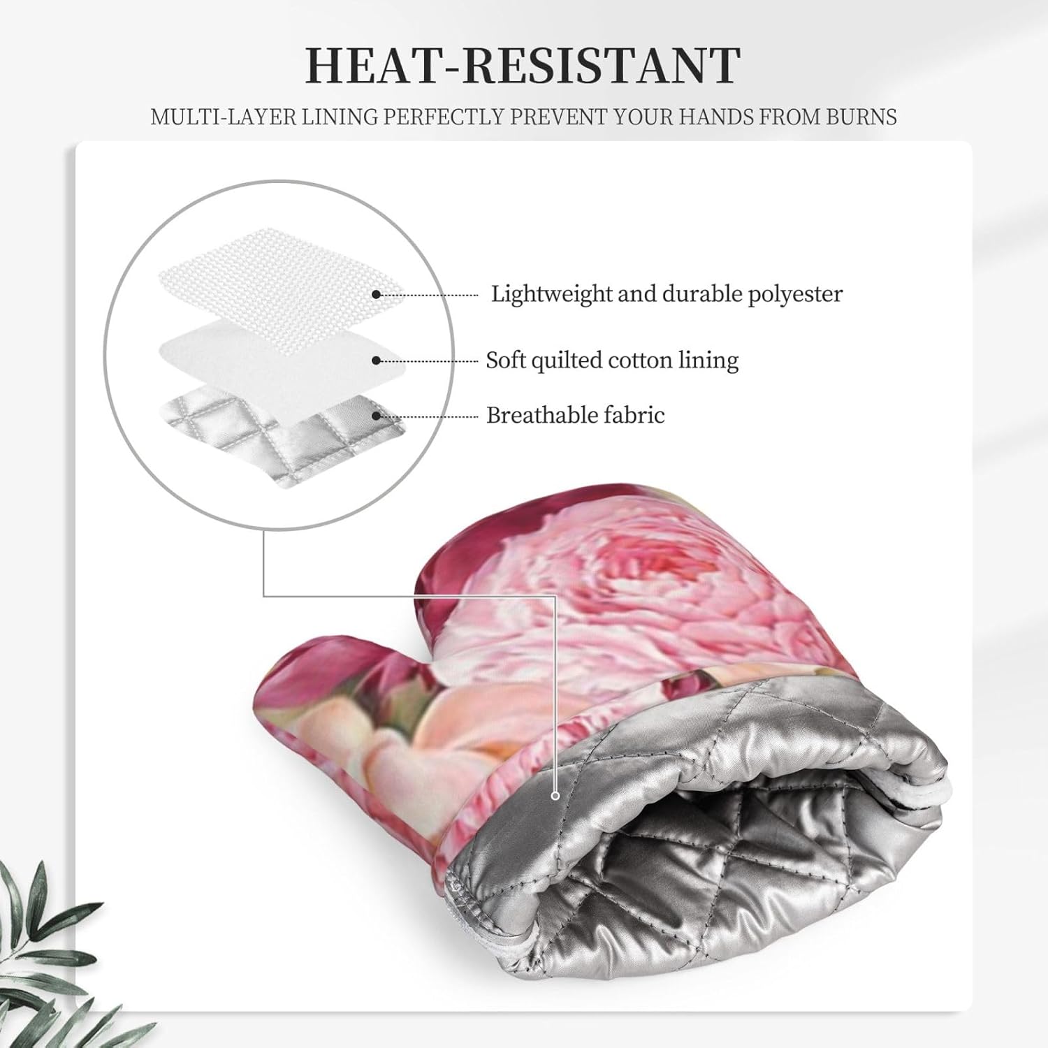 Peony Flowers Blossom Oven Mitts and Pot Holders Set of 4 Heat Resistant Kitchen Gloves with Silicone Palm Hot Pads for Baking Cooking Grilling BBQ