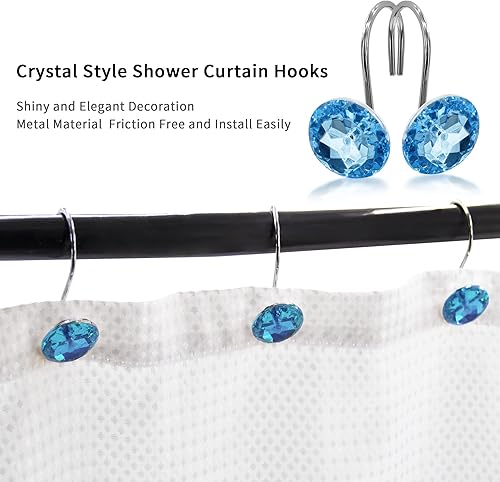 Miniatura 3 de MitoVilla Ganchos azules para cortina de ducha, ganchos de metal para cortina de ducha, anillos de ducha azules a prueba de óxido para accesorios de