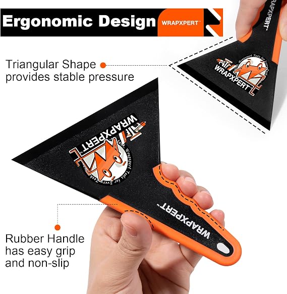 WRAPXPERT Window Tint Squeegee Triangle Contour Squeegee Corner Card Car Window Tint Tools Vinyl Wrap Tool Kit Scraper for Window Film Glass Tinting Application, 3 Pack, Black