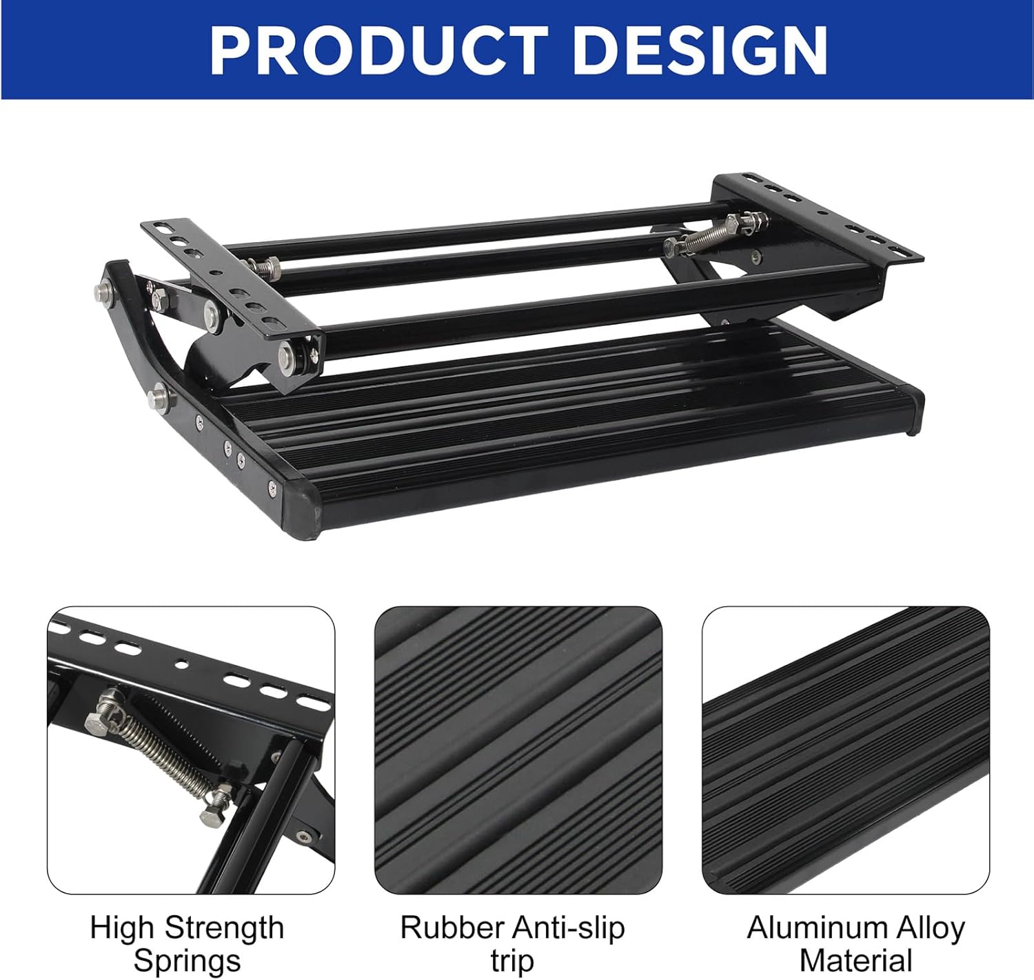 LEADALLWAY RV Step Camper Stair Folding Manual Single Drop Down Steps,Black