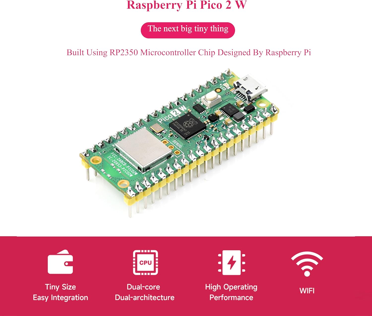 Pico 2 W Starter Kit Comes with Pre-Soldered Header Pico 2 W Board Based on RP2350 Dual-Core & Dual-Architecture, Experimental Board +Pico 2W Case+ Jumper Wires+USB Cable (4 Items)