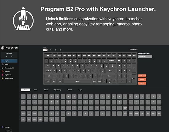 Keychron B2 Pro Ultra-Slim Wireless ZMK Custom Keyboard, 96% Layout Triple-Mode 2.4 G/Bluetooth 5.2/Wired Programmable, Lightweight Quiet Key with Numeric Keypad for Mac/Windows, Ivory White