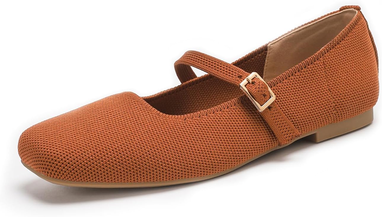 Women's Flats Shoes Foldable Mary Jane Ballet Flat for Women Comfortable Dress Square Toe Womens Knit Shoe for Casual Office Work - Image 2