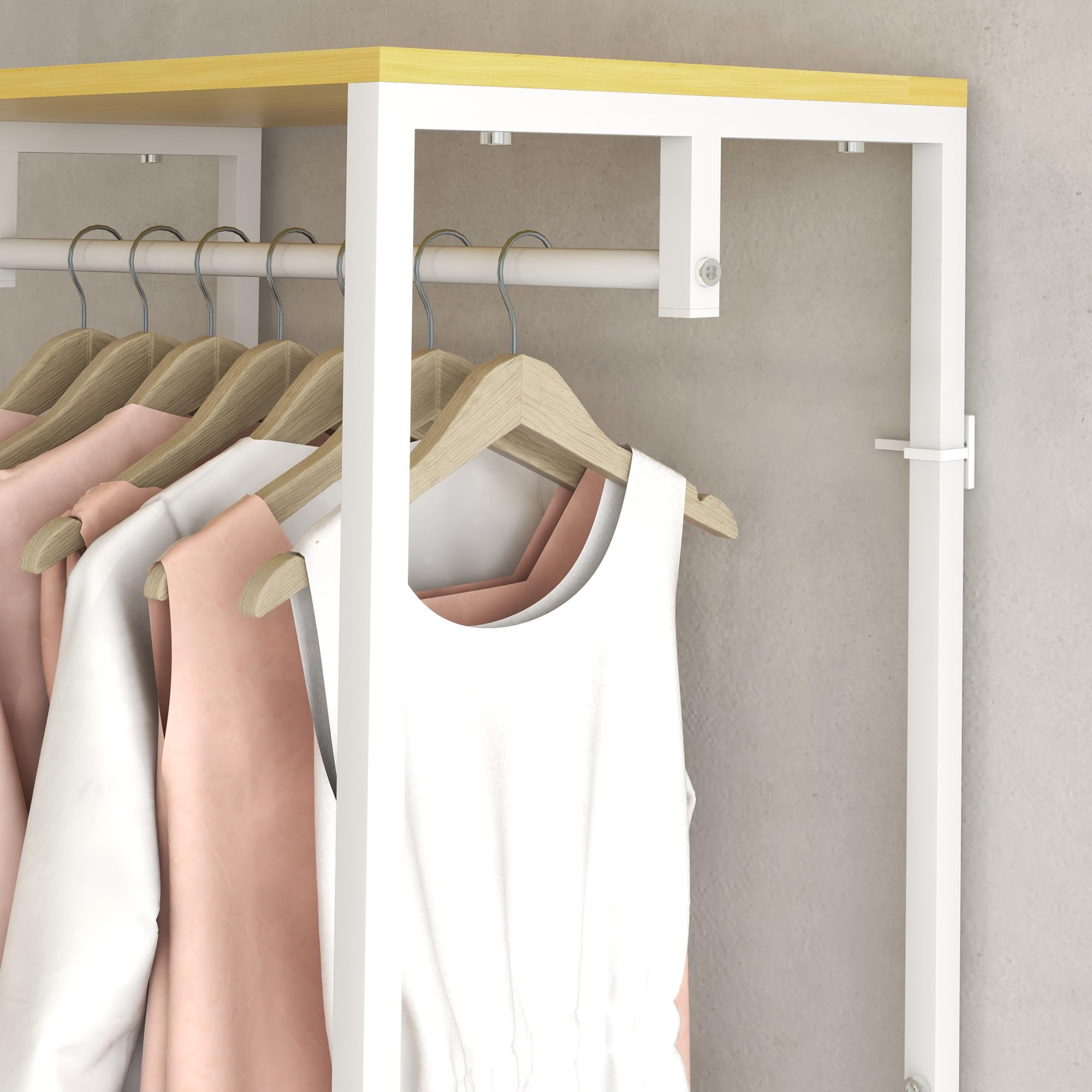 HOMCOM Mobile Appendiabiti 2 in 1 con Ripiano a 2 Livelli per Cappotti e Scarpe, Appendiabiti da Terra Moderno in Acciaio e Truciolato, 60x40x167.5 cm, Bianco e color Legno