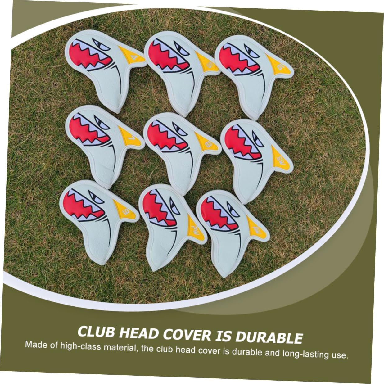 9Pcs Golf Club Covers Iron Driver Putter Set White Shark Style Sturdy Covers Golf Accessory for Men Outdoor Sports