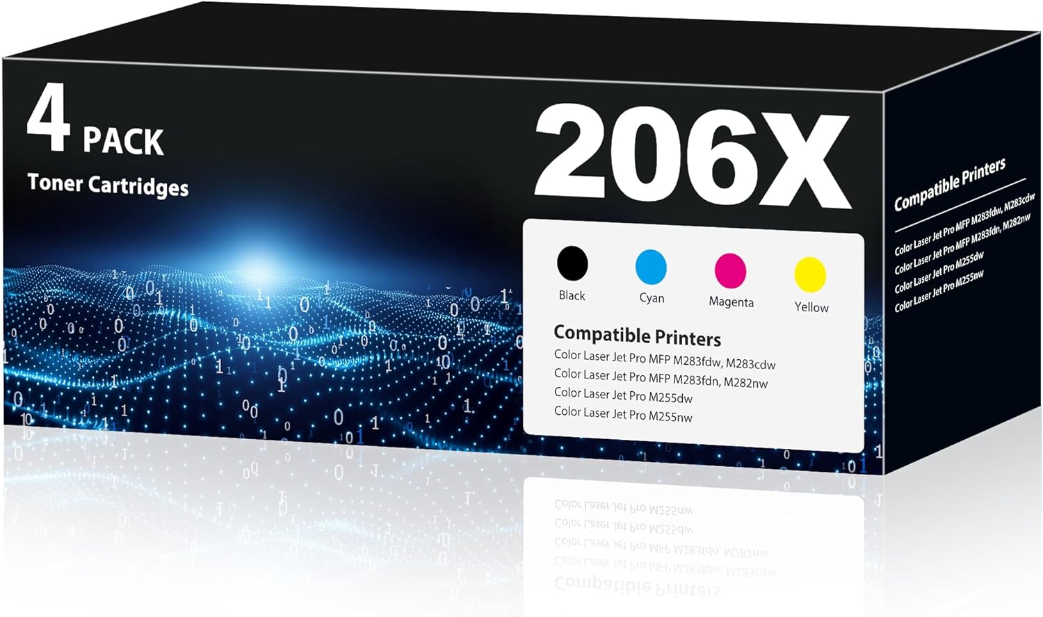 206X Toner Cartridges(with Chip) Pro MFP M283fdw M283cdw Compatible with HP 206X 206A HP206X W2110A Toner Cartridges Set for Color LaserJet Pro MFP M283cdw M283fdw M255dw M255nw Printer(4 Pack)