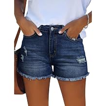 MixShe Womens Mid-High Waisted Stretchy Denim Shorts Distressed Ripped Jean Shorts Casual Summer Hot Pants