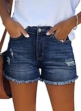 MixShe Womens Mid-High Waisted Stretchy Denim Shorts Distressed Ripped Jean Shorts Casual Summer Hot Pants