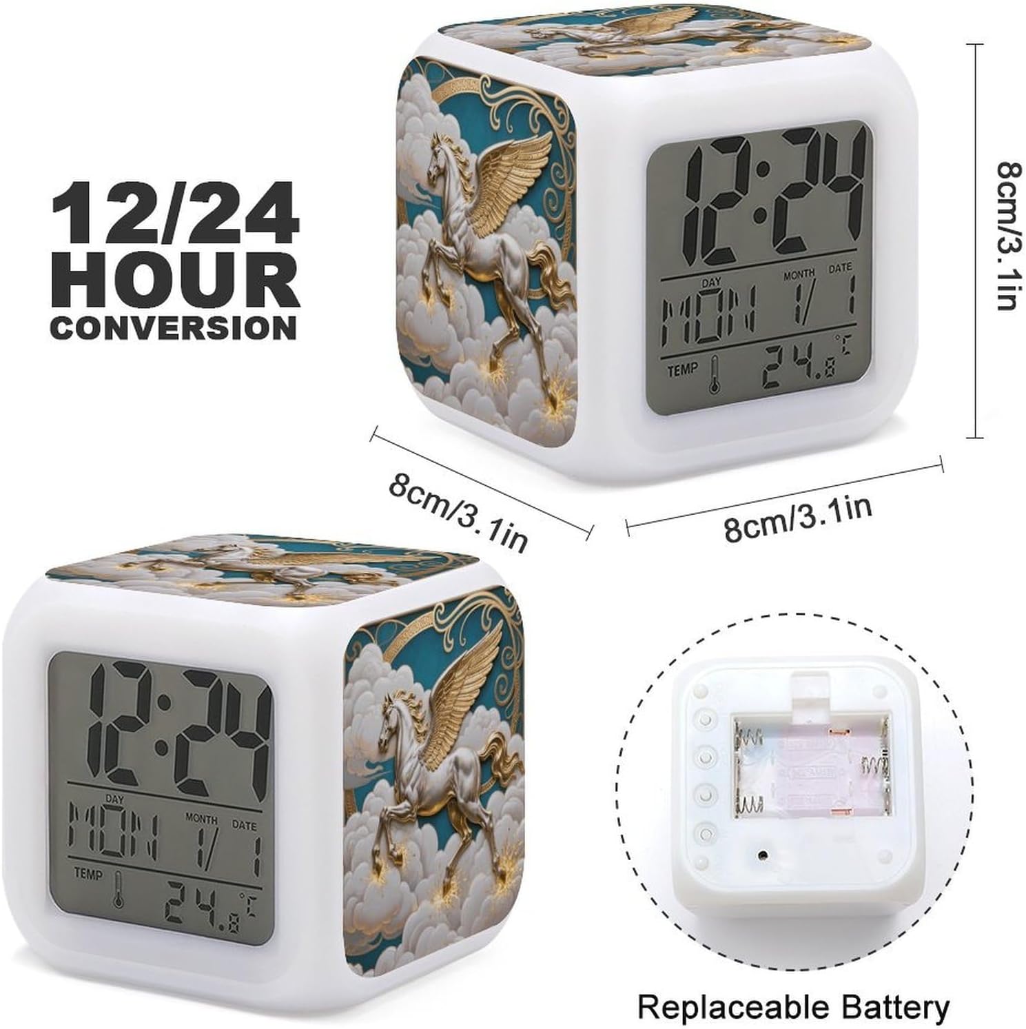 Pegasus Cloud Flight Alarm Clock NightLight Alarm Clock with 7 Color Changing Night Light Smart Digital Clocks Temperature Date for Heavy Sleepers Simple Operation Easy to Use image 3